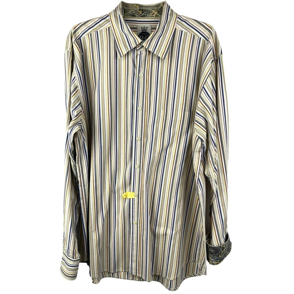 Robert Graham R&G London New York Mens XL Button Striped Shirt Flip Cuff Paisley